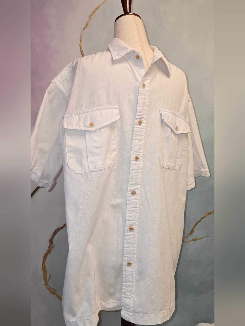 St Johns Bay 100% Cotton Short Sleeve Button Up Shirt White Two Chest Pockets L - Picture 2 of 8